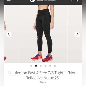 SOLD Lululemon Fast and Free 7/8 Tight II *Non reflective Nulux 25”
